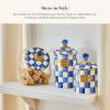 MACKENZIE-CHILDS Cookie Jar with Enamel Lid, Large Glass Treat Jar or Kitchen Jar, 1-Gallon Capacity, Green-and-White Emerald Check(Blue-and-white Royal Check)