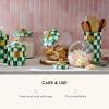 MACKENZIE-CHILDS Cookie Jar with Enamel Lid, Large Glass Treat Jar or Kitchen Jar, 1-Gallon Capacity, Green-and-White Emerald Check(Emerald Check)