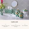 MACKENZIE-CHILDS Courtly Check Enamel Canister, Black-and-White Kitchen Storage Container with Lid, Demi(Emerald Check)