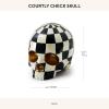 MACKENZIE-CHILDS Crowned Skull, Resin Halloween Home Decor, Pink-and-White Rosy Check(Courtly Check)