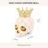 MACKENZIE-CHILDS Crowned Skull, Resin Halloween Home Decor, Pink-and-White Rosy Check(Rosy Check Crowned)