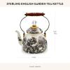 MACKENZIE-CHILDS Deck the Halls 2-Quart Enamel Tea Kettle, Christmas Tea Kettle for Stovetop(Sterling English Garden)