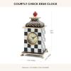 MACKENZIE-CHILDS Desk Clock, Retro Analog Clock for Room Decor, Brown-and-White Mocha Check(Courtly Check)