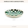 MACKENZIE-CHILDS Enamel Abundant Bowl, Decorative or Serving Bowl, 13-Cup Capacity, Brown-and-White Mocha Check(Emerald Check)