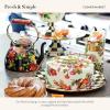 MACKENZIE-CHILDS Enamel Canister, Kitchen Storage Container with Lid, Large, Deck the Halls(White Flower Market)