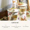 MACKENZIE-CHILDS Enamel Canister, Kitchen Storage Container with Lid, Medium, Deck the Halls(Butterfly Garden)