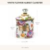 MACKENZIE-CHILDS Enamel Canister, Kitchen Storage Container with Lid, Small, Deck The Halls(White Flower Market)
