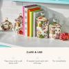 MACKENZIE-CHILDS Enamel Canister, Kitchen Storage Container with Lid, Small, Deck The Halls(White Flower Market)