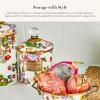 MACKENZIE-CHILDS Enamel Canister, Kitchen Storage Container with Lid, Small, Deck The Halls(White Flower Market)
