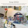 MACKENZIE-CHILDS Enamel Canister Set, Mini (14 oz.), Demi (24 oz.), and Small (38 oz.) Kitchen Containers, Blue-and-White Royal Check(Royal Check)