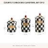 MACKENZIE-CHILDS Enamel Canister Set, Small (38 oz.), Medium (48 oz.), and Large (64 oz.) Kitchen Containers, Black-and-White Courtly Check(Courtly Check)