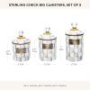 MACKENZIE-CHILDS Enamel Canister Set, Small (38 oz.), Medium (48 oz.), and Large (64 oz.) Kitchen Containers, Black-and-White Courtly Check(Sterling Check)