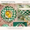 MACKENZIE-CHILDS Enamel Charger Plate, Charger Decoration Plate for Dinner Plates or Home Decor, 12 Inches, Brown-and-White Mocha Check(Emerald Check)