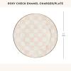 MACKENZIE-CHILDS Enamel Charger Plate, Charger Decoration Plate for Dinner Plates or Home Decor, 12 Inches, Brown-and-White Mocha Check(Rosy Check)