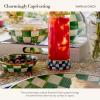 MACKENZIE-CHILDS Enamel Colander, Decorative Kitchen Strainer, Small, Pink-and-White Rosy Check(Emerald Check)