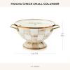 MACKENZIE-CHILDS Enamel Colander, Decorative Kitchen Strainer, Small, Pink-and-White Rosy Check(Mocha Check)