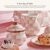 MACKENZIE-CHILDS Enamel Creamer, Creamer Dispenser with Pour Spout, Kitchen Enamelware, Pink-and-White Rosy Check(Rosy Check)