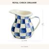 MACKENZIE-CHILDS Enamel Creamer, Creamer Dispenser with Pour Spout, Kitchen Enamelware, Pink-and-White Rosy Check(Royal Check)