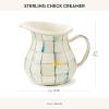MACKENZIE-CHILDS Enamel Creamer, Creamer Dispenser with Pour Spout, Kitchen Enamelware, Pink-and-White Rosy Check(Sterling Check)