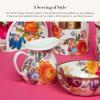 MACKENZIE-CHILDS Enamel Creamer, Creamer Dispenser with Pour Spout, Kitchen Enamelware, Pink-and-White Rosy Check(White Flower Market)