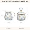 MACKENZIE-CHILDS Enamel Creamer and Sugar-Bowl Set, Cream Dispenser and Sugar Holder, Unique Kitchen Decor, Pink-and-White Rosy Check(Sterling Check)