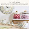 MACKENZIE-CHILDS Enamel Creamer and Sugar-Bowl Set, Cream Dispenser and Sugar Holder, Unique Kitchen Decor, Pink-and-White Rosy Check(Sterling Check)