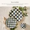 MACKENZIE-CHILDS Enamel Dinner Plate, Decorative Dinnerware Plate, 10 Inches, Brown-and-White Mocha Check(Courtly Check)