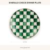MACKENZIE-CHILDS Enamel Dinner Plate, Decorative Dinnerware Plate, 10 Inches, Brown-and-White Mocha Check(Emerald Check)