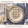 MACKENZIE-CHILDS Enamel Dinner Plate, Decorative Dinnerware Plate, 10 Inches, Brown-and-White Mocha Check(Mocha Check)