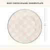 MACKENZIE-CHILDS Enamel Dinner Plate, Decorative Dinnerware Plate, 10 Inches, Brown-and-White Mocha Check(Rosy Check)