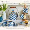 MACKENZIE-CHILDS Enamel Dinner Plate, Decorative Dinnerware Plate, 10 Inches, Brown-and-White Mocha Check(Royal Check)