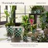 MACKENZIE-CHILDS Enamel Garden Pot, Decorative Pot for Plants, Outdoor Flowerpot Decor, Extra Large, Brown-and-White Mocha Check(Emerald Check)