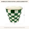 MACKENZIE-CHILDS Enamel Garden Pot, Decorative Pot for Plants, Outdoor Flowerpot Decor, Extra Large, Brown-and-White Mocha Check(Emerald Check)