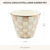 MACKENZIE-CHILDS Enamel Garden Pot, Decorative Pot for Plants, Outdoor Flowerpot Decor, Extra Large, Brown-and-White Mocha Check(Mocha Check)