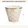MACKENZIE-CHILDS Enamel Garden Pot, Decorative Pot for Plants, Outdoor Flowerpot Decor, Extra Large, Brown-and-White Mocha Check(Rosy Check)