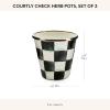 MACKENZIE-CHILDS Enamel Herb Pots, Small Plant Pots for Herbs or Flowers, Set of 3, Brown-and-White Mocha Check(Courtly Check)