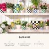 MACKENZIE-CHILDS Enamel Herb Pots, Small Plant Pots for Herbs or Flowers, Set of 3, Brown-and-White Mocha Check(Emerald Check)