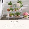 MACKENZIE-CHILDS Enamel Herb Pots, Small Plant Pots for Herbs or Flowers, Set of 3, Brown-and-White Mocha Check(Rosy Check)