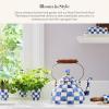 MACKENZIE-CHILDS Enamel Herb Pots, Small Plant Pots for Herbs or Flowers, Set of 3, Brown-and-White Mocha Check(Royal Check)