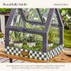 MACKENZIE-CHILDS Enamel Herb Pots, Small Plant Pots for Herbs or Flowers, Set of 3, Brown-and-White Mocha Check(Sterling Check)