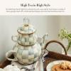 MACKENZIE-CHILDS Enamel High-Tea Teapot, Cup, and Lid, Cute Teapot and Teacup Combo, Black-and-White Courtly Check(Sterling Check)