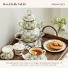 MACKENZIE-CHILDS Enamel High-Tea Teapot, Cup, and Lid, Cute Teapot and Teacup Combo, Black-and-White Courtly Check(Sterling Check)