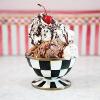 MACKENZIE-CHILDS Enamel Ice Cream Bowl, Serving Bowls for Entertaining, 2-Cup Capacity, Brown-and-White Mocha Check(Courtly Check)