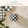 MACKENZIE-CHILDS Enamel Mug, Cute Enamelware Coffee and Tea Mug, Unique Drinkware, 16 Ounces, Pink-and-White Rosy Check, Set of 1(Courtly Check)