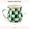 MACKENZIE-CHILDS Enamel Mug, Cute Enamelware Coffee and Tea Mug, Unique Drinkware, 16 Ounces, Pink-and-White Rosy Check, Set of 1(Emerald Check)