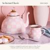 MACKENZIE-CHILDS Enamel Mug, Cute Enamelware Coffee and Tea Mug, Unique Drinkware, 16 Ounces, Pink-and-White Rosy Check, Set of 1(Rosy Check)