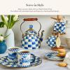MACKENZIE-CHILDS Enamel Mug, Cute Enamelware Coffee and Tea Mug, Unique Drinkware, 16 Ounces, Pink-and-White Rosy Check, Set of 1(Royal Check)