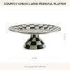 MACKENZIE-CHILDS Enamel Pedestal Platter, Round Cake Stand, Small, Gray-and-White Sterling Check(Courtly Check)
