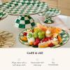 MACKENZIE-CHILDS Enamel Pedestal Platter, Round Cake Stand, Small, Gray-and-White Sterling Check(Emerald Check)