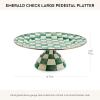 MACKENZIE-CHILDS Enamel Pedestal Platter, Round Cake Stand, Small, Gray-and-White Sterling Check(Emerald Check)